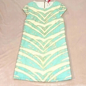 Julie Brown NYC turquoise white linen blend shift dress Size 2 NWT